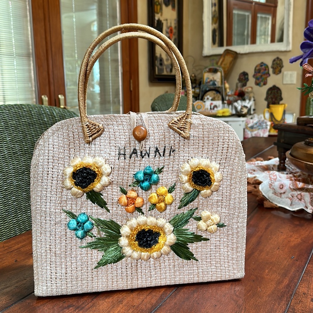 Vintage MC 50’s  vintage tote bag handbag by Cabana radiator embroidery floral